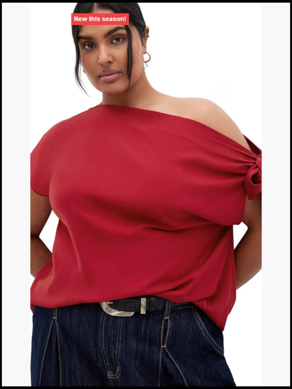Plus Size Asymmetric Neck Batwing Sleeve Peasant Top Tie Detail